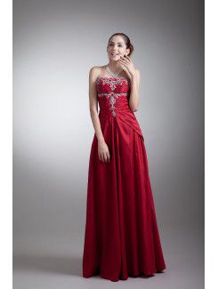 Taffeta Strapless Floor Length A-line Embroidered Prom Dress