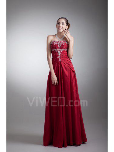 Taffeta Strapless Floor Length A-line Embroidered Prom Dress