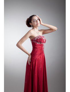 Taffeta Strapless Floor Length A-line Embroidered Prom Dress