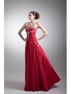 Taffeta Strapless Floor Length A-line Embroidered Prom Dress