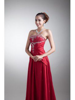 Taffeta Strapless Floor Length A-line Embroidered Prom Dress