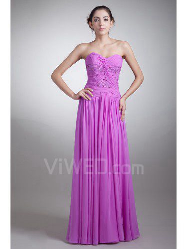 Chiffon Sweetheart Floor Length Coloum Embroidered Prom Dress