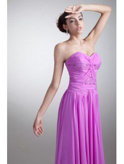 Chiffon Sweetheart Floor Length Coloum Embroidered Prom Dress