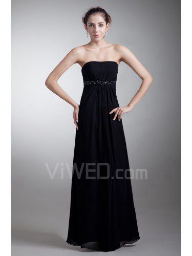 Chiffon Strapless Floor Length Empire line Sequins Prom Dress