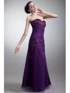 Satin and Net Sweetheart Floor Length A-line Embroidered Prom Dress