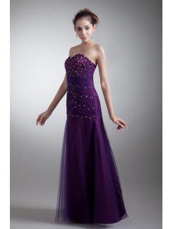 Satin and Net Sweetheart Floor Length A-line Embroidered Prom Dress