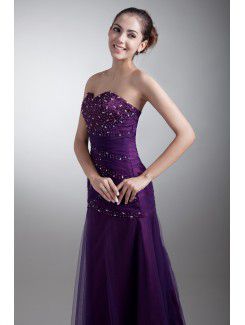 Satin and Net Sweetheart Floor Length A-line Embroidered Prom Dress