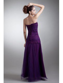 Satin and Net Sweetheart Floor Length A-line Embroidered Prom Dress