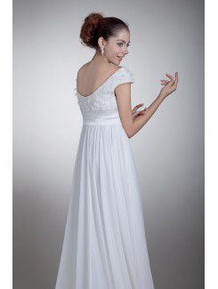 Taffeta and Chiffon Scoop Sweep Train A-line Bow Prom Dress