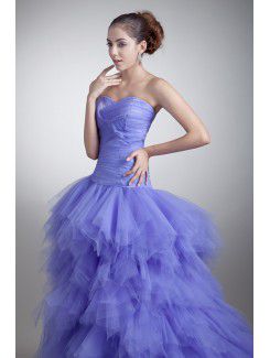 Satin and Net Sweetheart Floor Length Sheath Crisscross Ruched Prom Dress