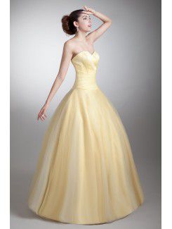 Satin and Net Sweetheart Floor Length Ball Gown Prom Dress