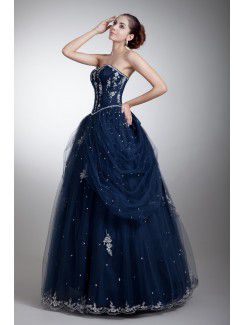 Satin and Net Sweetheart Floor Length Ball Gown Embroidered Prom Dress with Jacket