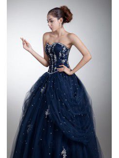 Satin and Net Sweetheart Floor Length Ball Gown Embroidered Prom Dress with Jacket