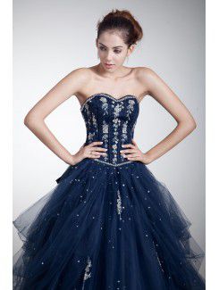 Satin and Net Sweetheart Floor Length Ball Gown Embroidered Prom Dress with Jacket