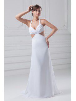 Chiffon and Satin Straps Floor Length Column Wedding Dress