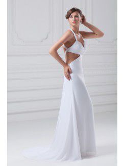 Chiffon and Satin Straps Floor Length Column Wedding Dress