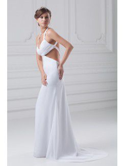 Chiffon and Satin Straps Floor Length Column Wedding Dress