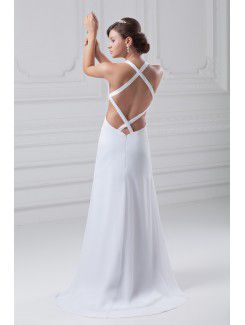 Chiffon and Satin Straps Floor Length Column Wedding Dress