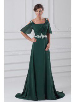 Chiffon Straps Sweep Train Column Embroidered Prom Dress