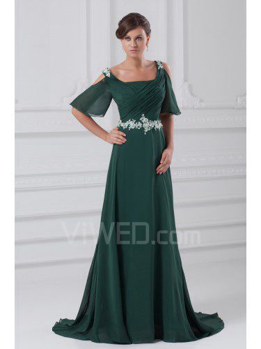 Chiffon Straps Sweep Train Column Embroidered Prom Dress