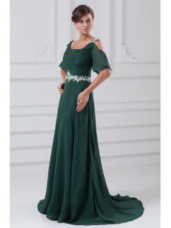 Chiffon Straps Sweep Train Column Embroidered Prom Dress