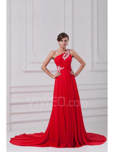 Chiffon Asymmetrical Chapel Train Column Embroidered Prom Dress