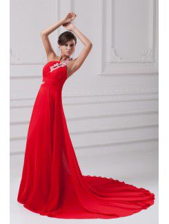 Chiffon Asymmetrical Chapel Train Column Embroidered Prom Dress