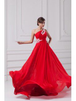 Chiffon Asymmetrical Chapel Train Column Embroidered Prom Dress