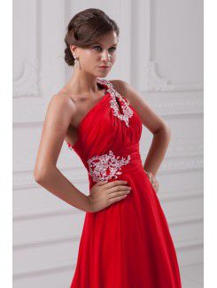 Chiffon Asymmetrical Chapel Train Column Embroidered Prom Dress