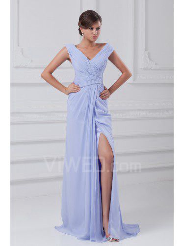 Chiffon V-Neck Sweep Train Column Prom Dress