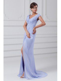 Chiffon V-Neck Sweep Train Column Prom Dress