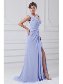 Chiffon V-Neck Sweep Train Column Prom Dress