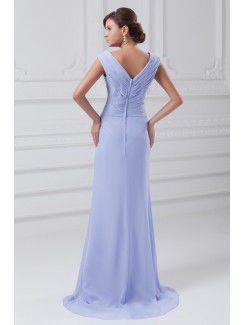 Chiffon V-Neck Sweep Train Column Prom Dress