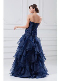 Organza Strapless Floor Length A-line Hand-made Flower Prom Dress