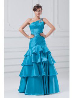 Taffeta Asymmetrical Floor Length Sheath Embroidered Prom Dress