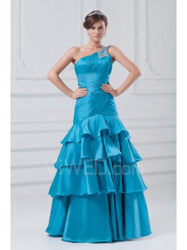 Taffeta Asymmetrical Floor Length Sheath Embroidered Prom Dress