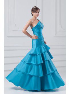 Taffeta Asymmetrical Floor Length Sheath Embroidered Prom Dress