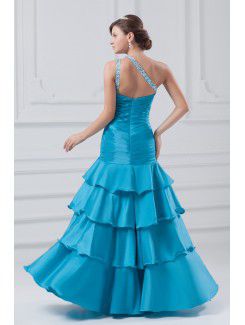 Taffeta Asymmetrical Floor Length Sheath Embroidered Prom Dress