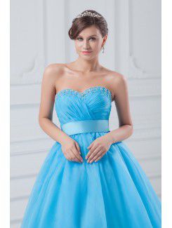 Organza Sweetheart Floor Length A-line Embroidered Prom Dress