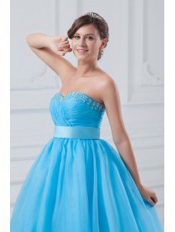 Organza Sweetheart Floor Length A-line Embroidered Prom Dress