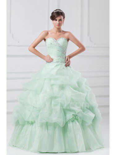 Organza Sweetheart Floor Length A-line Embroidered Prom Dress