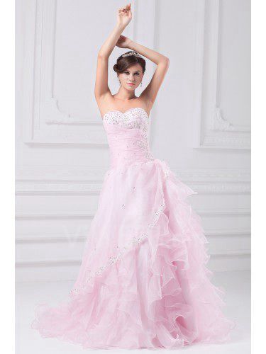 Schatz bodenlangen organza a-line bestickte ballkleid