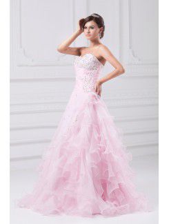 Organza Sweetheart Floor Length A-line Embroidered Prom Dress