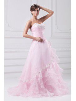 Organza Sweetheart Floor Length A-line Embroidered Prom Dress