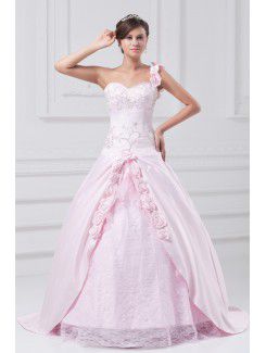 Satin sweetheart gulv lengde ball kjole brodert festkjoler