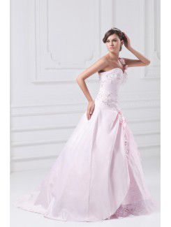 Satin Sweetheart Floor Length Ball Gown Embroidered Prom Dress