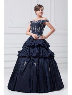 Taffeta Off-the-Shoulder Floor Length Ball Gown Embroidered Prom Dress