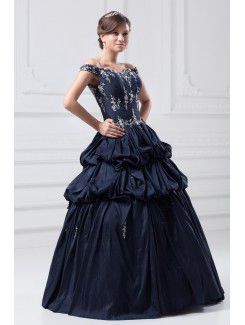 Taffeta Off-the-Shoulder Floor Length Ball Gown Embroidered Prom Dress