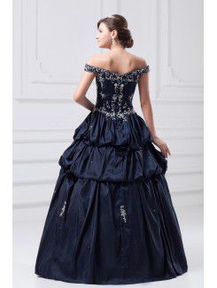 Taffeta Off-the-Shoulder Floor Length Ball Gown Embroidered Prom Dress