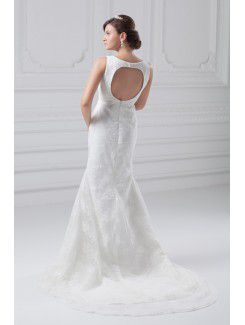 Lace V-Neck Floor Length Column Wedding Dress